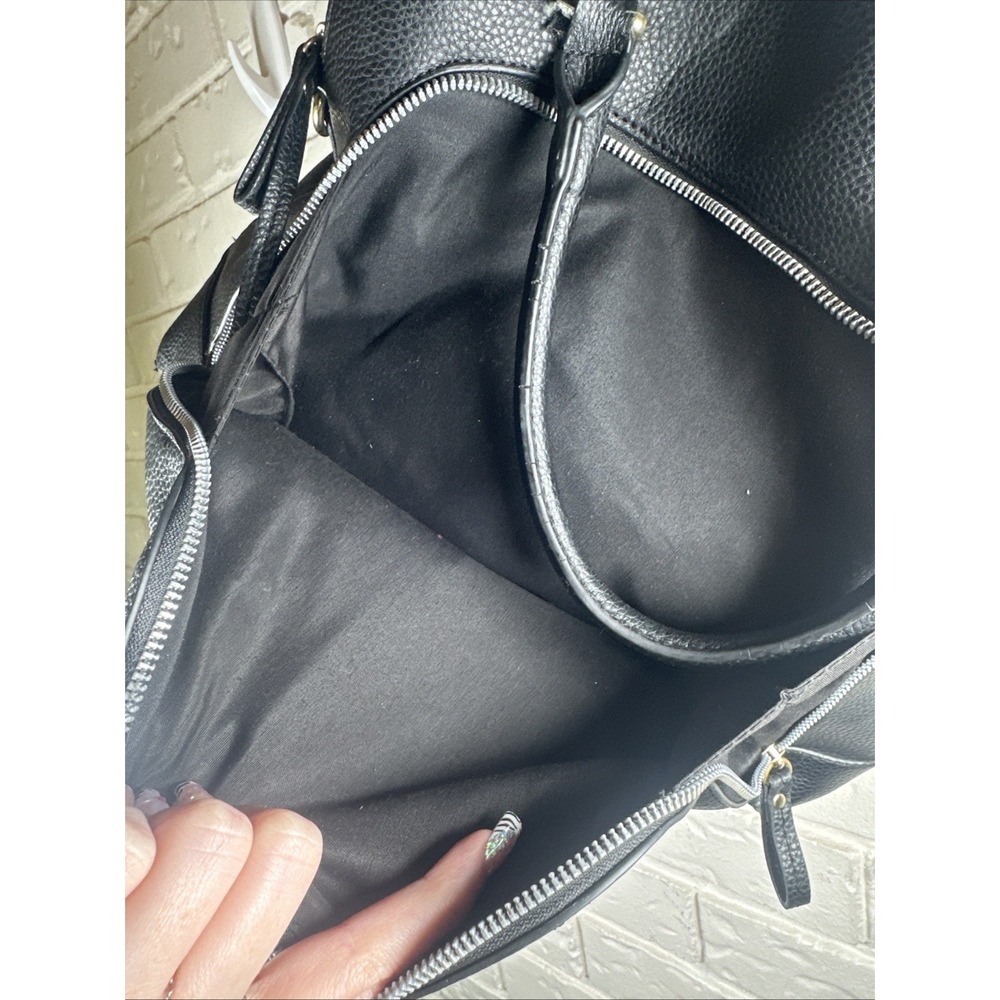 Nanette Lepore Black Pebbled Faux Leather Dome Satchel Bag Gold Hardware Y2K - Picture 7 of 8